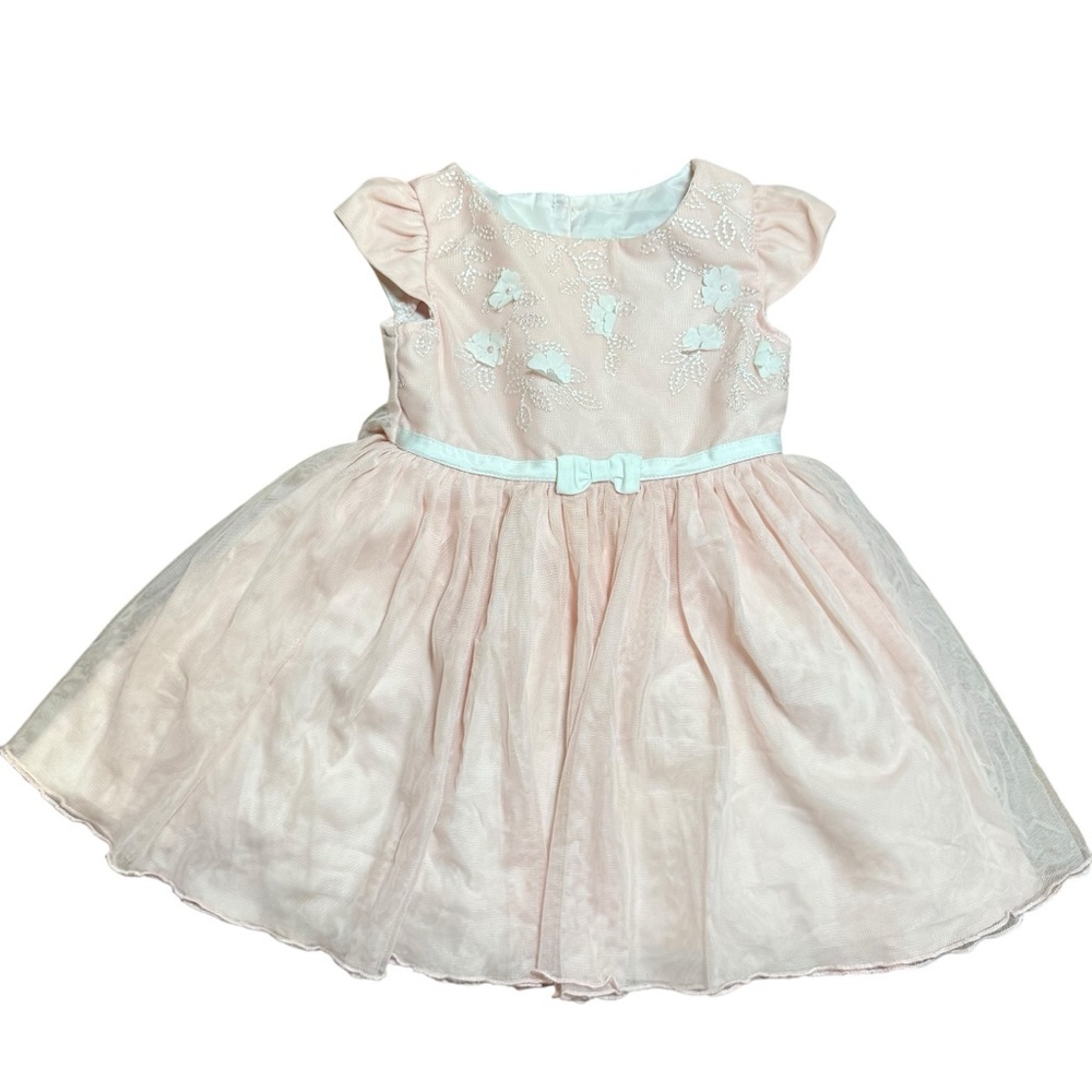Jona Michelle Girls Blush Pink Dress Floral Embroidered Tulle Full Skirt Size 3T